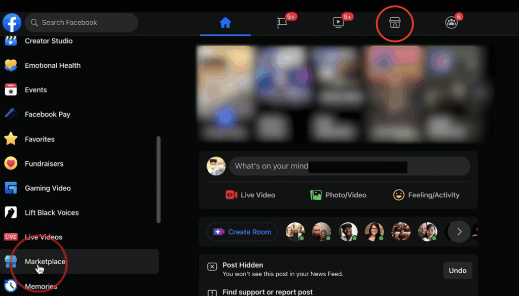 Facebook Marketplace icon location on desktop homepage sidebar